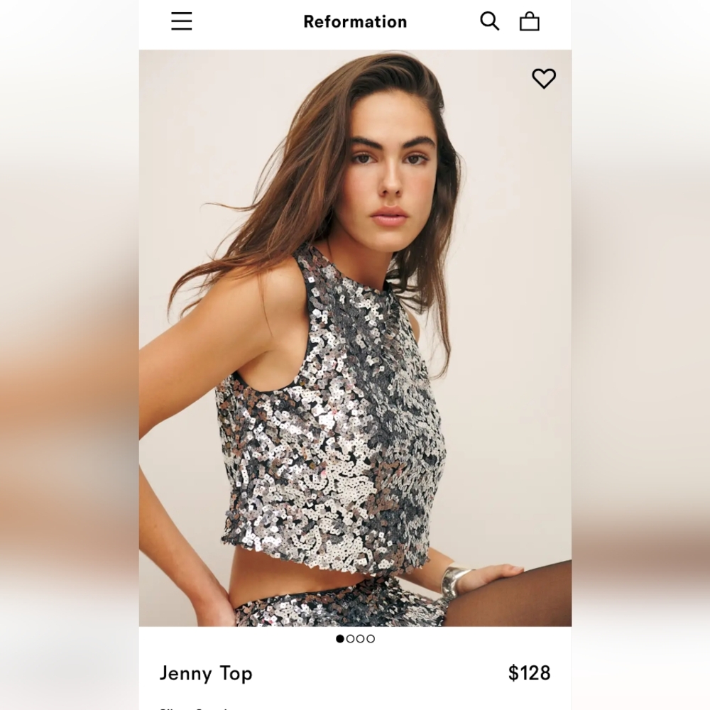 Reformation Silver Sequin Jenny Top